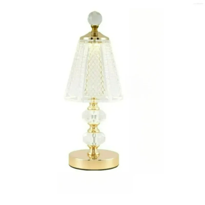 lampe table led or transparent cristal moderne rechargeable sans fil abat jour geometrique