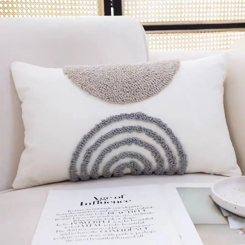 coussin moderne couverture 45x45cm gris blanc motif géométrique circulaire lavable décoration canapé nordique
