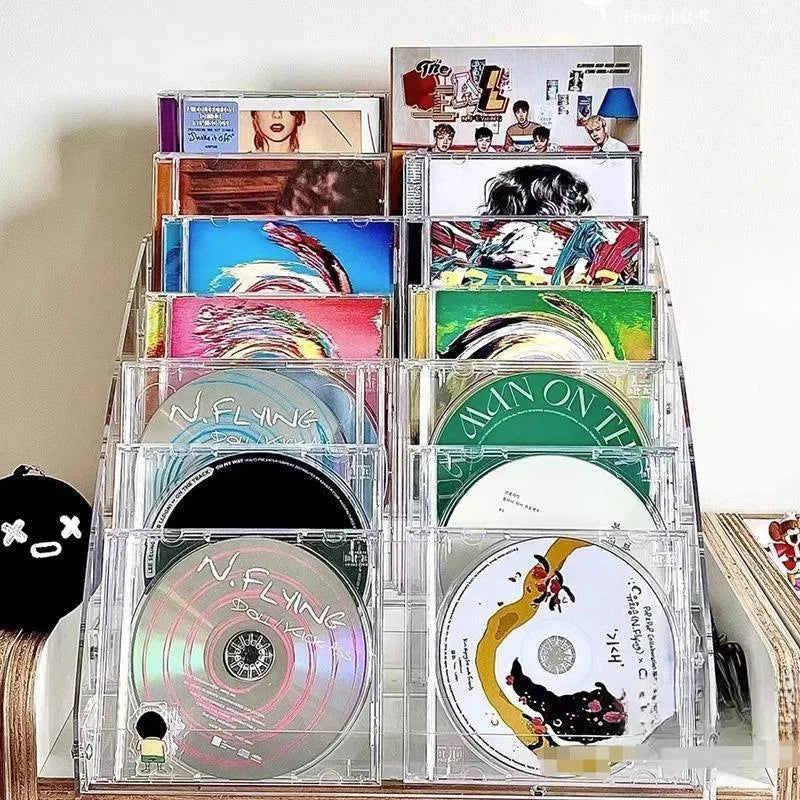 présentoir cd transparent moderne étages rangement dvd clips boîtes stockage acrylic