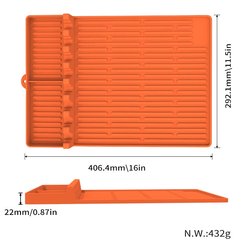 tapis cuisine silicone orange grille résistance chaleur clips antiadhésif nettoyage ustensiles barbecue couteau spatule