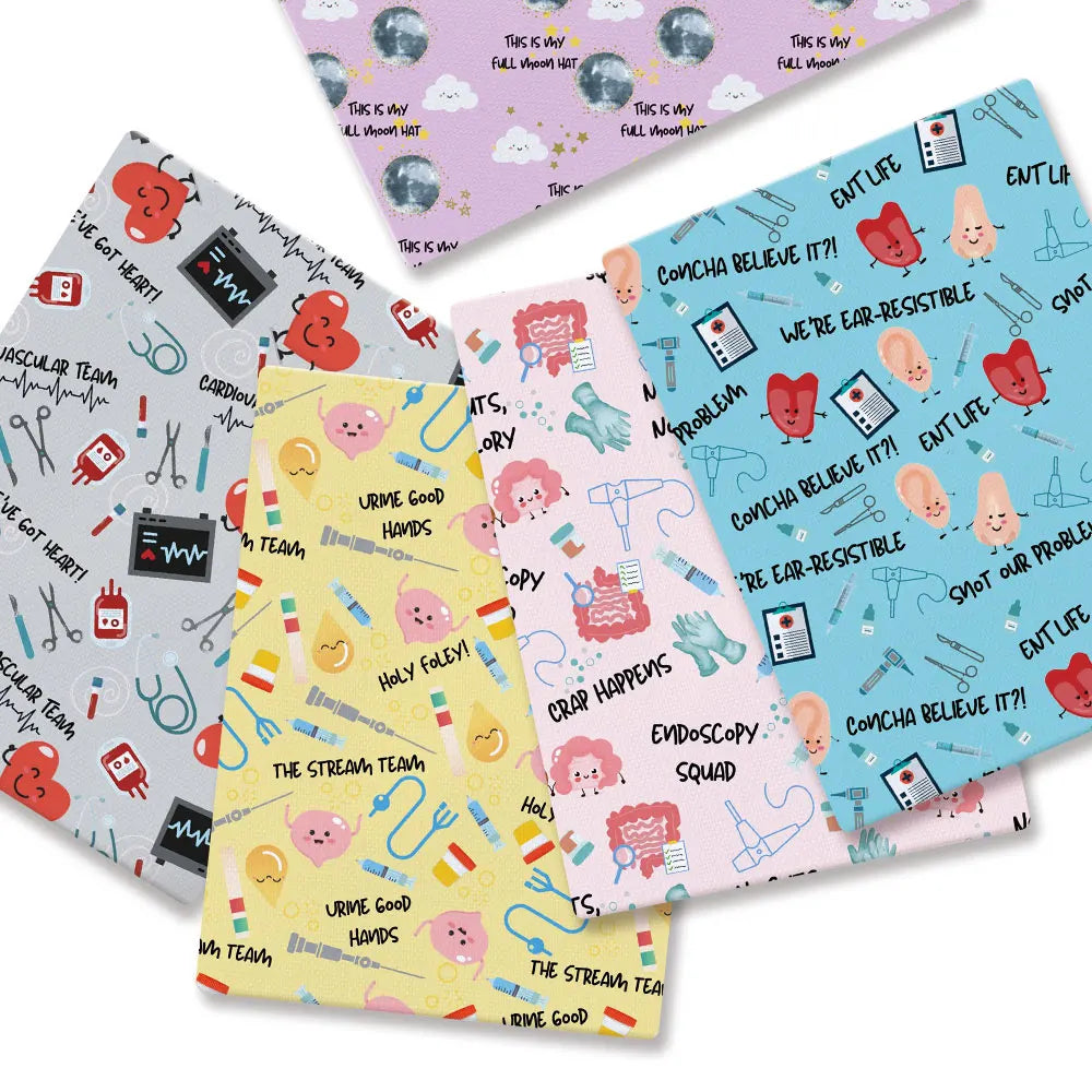 tissu bohème imprimé dessins animés humour violet bleu gris coton polyester serviettes enfants patchwork