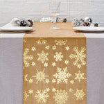 chemin table festif flocons neige noël gris clair blanc rouge doré festive