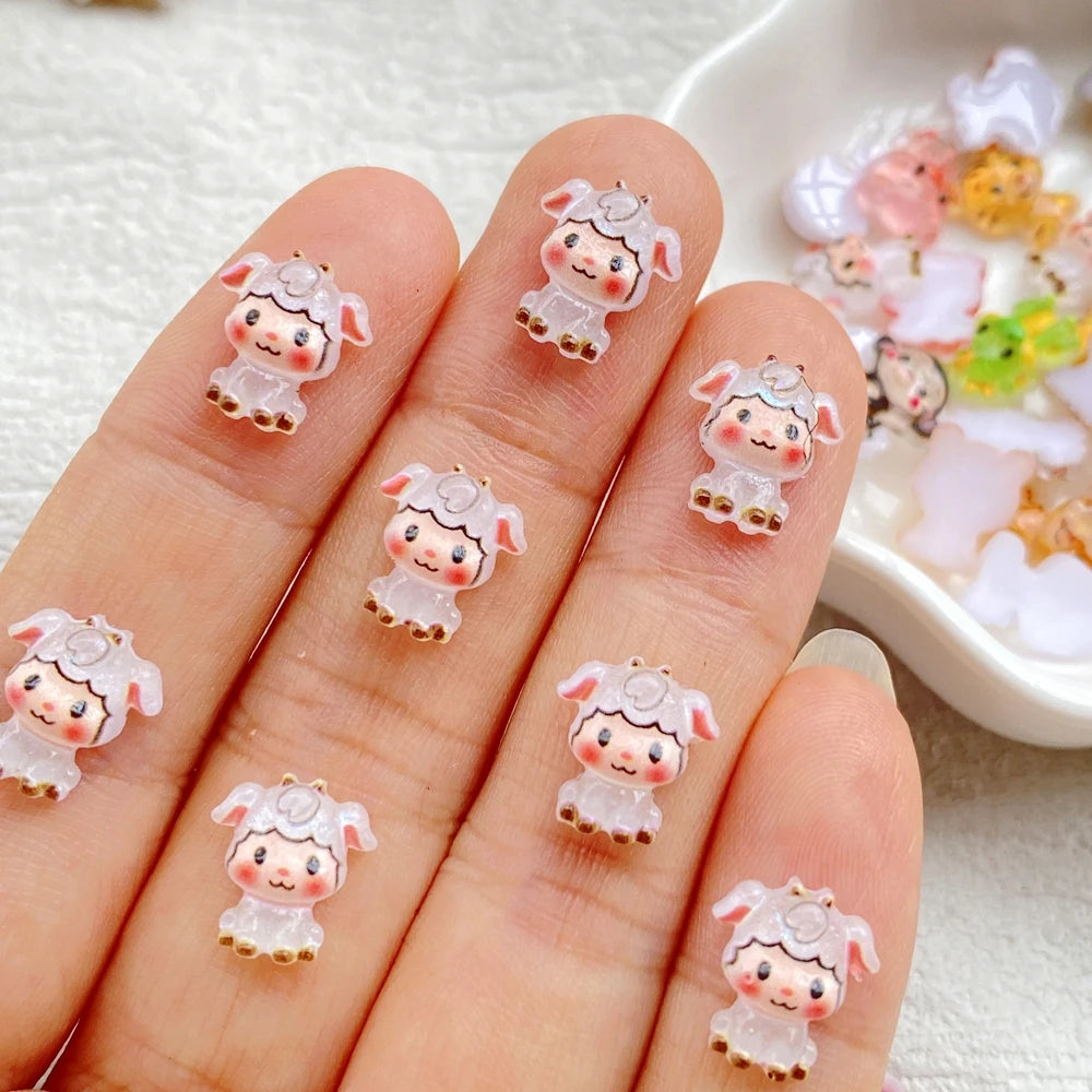 bijoux ongles animaux mignons résine cartoon grenouille rat chien singe vert bleu jaune rose