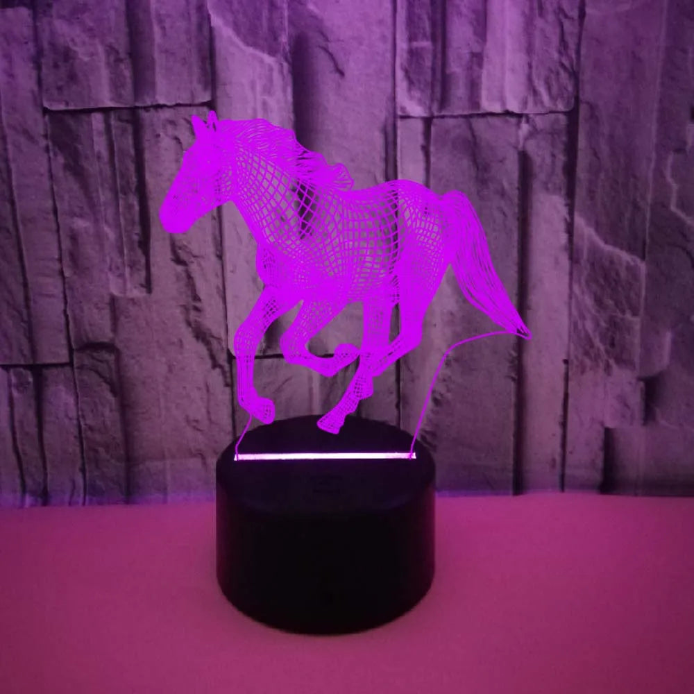 lampe led 3d effet illusion cheval veilleuse diy blanc réseau lignes noires moderne base