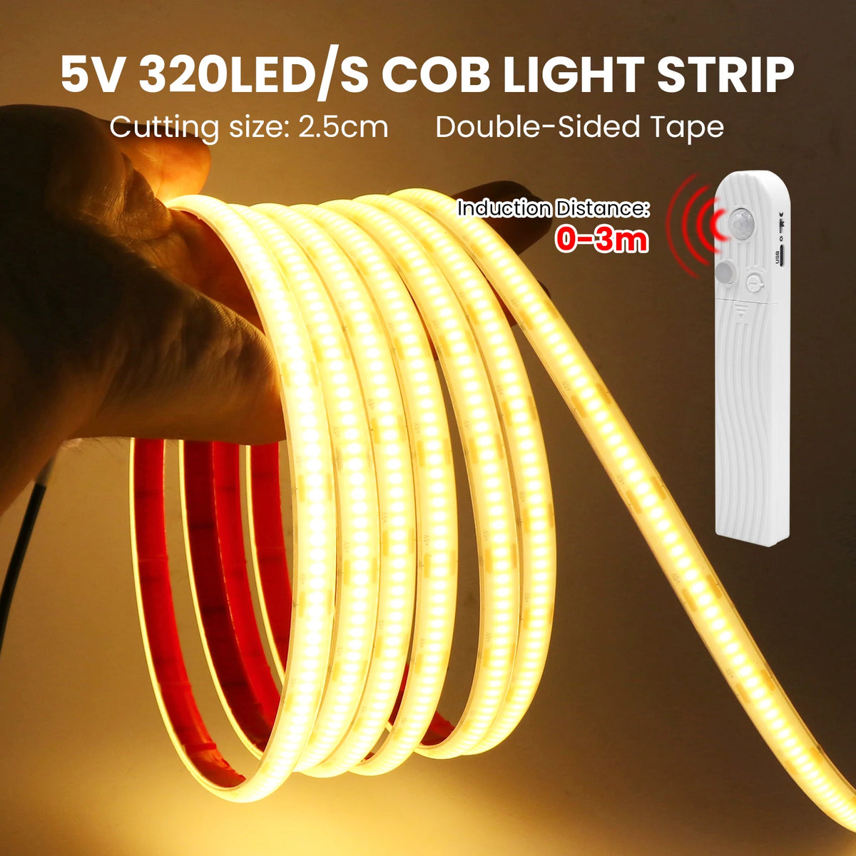 ruban led cob blanc naturel chaude capteur mouvement ip68 étanche chambre moderne