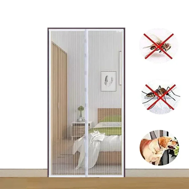 rideau porte magnétique noir maille fine moderne anti insectes pliable polyester