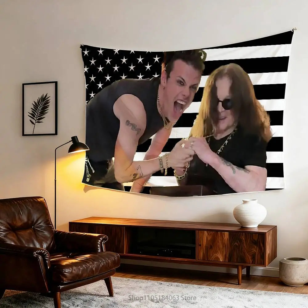 drapeau noir blanc rayures étoiles graphique eyelets opaques accrochable publicité cadeau anniversaire noël