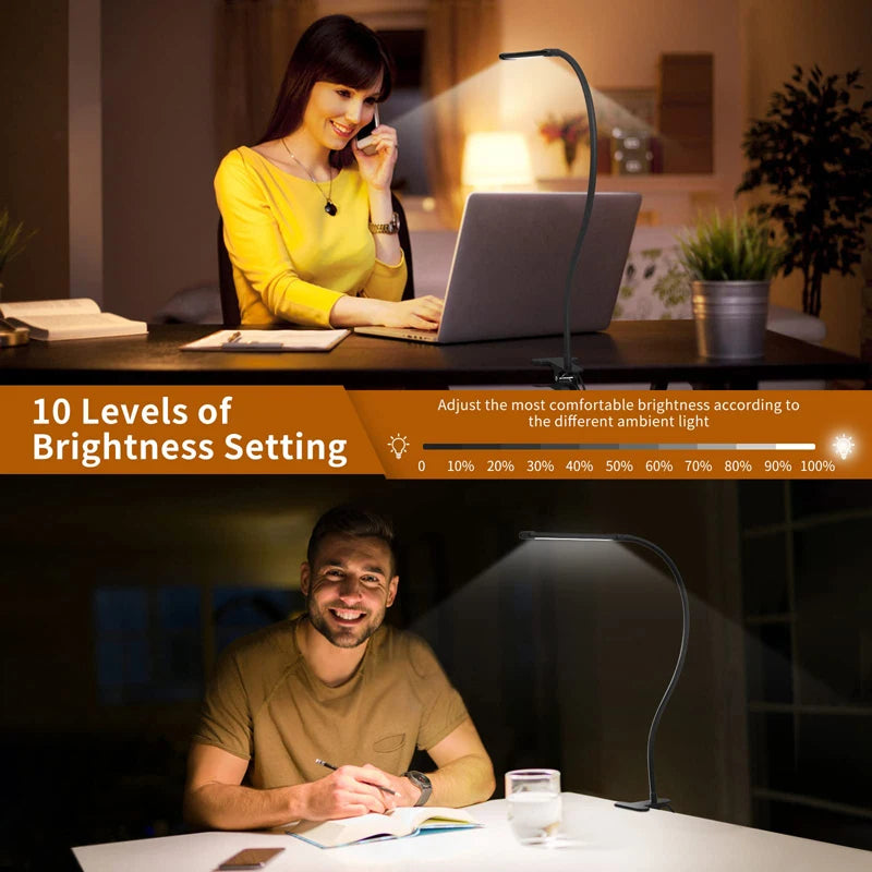 Lampe de chevet LED en position pliée sur une table de nuit