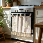 rideau cuisine beige dentelle franges rustique vintage opacité porte clés porte documents sac main