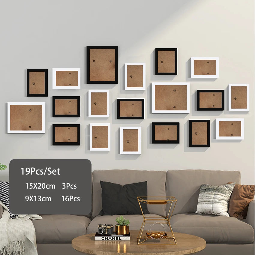 cadres photo bois modernes blancs noirs verre transparent clips inclusion minimaliste mur