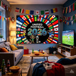 affiche murale drapeaux nations personnages sportifs UNIFIED FOOTBALL 2026 moderne opaque sportive