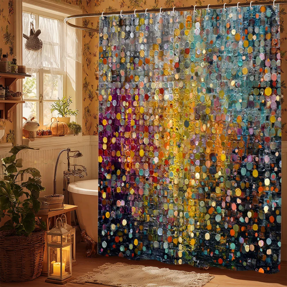 rideau douche moderne multicolore points abstraits polyester opaque métalliques salle bain
