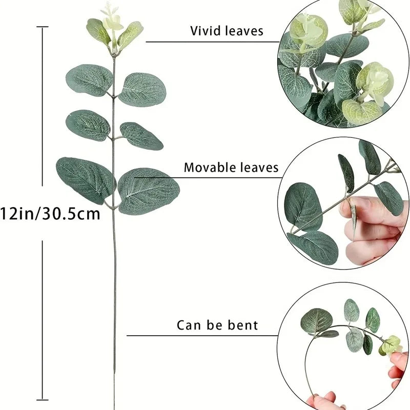 feuilles eucalyptus artificielles vertes blanches bouquet mariage décoration intérieur naturel rustique