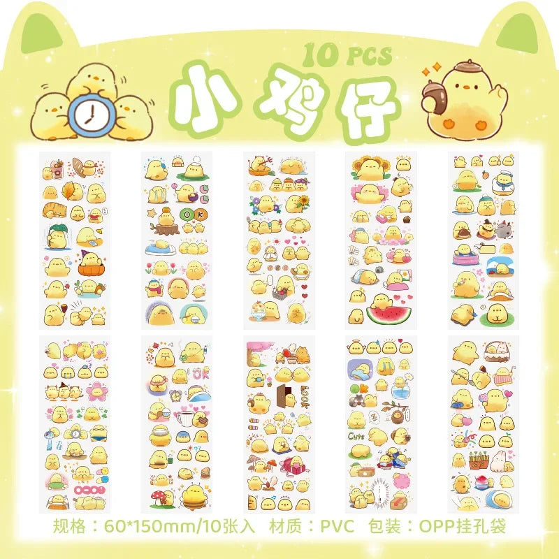 sticker kawaii adhésif dessins animés chats floraux textes scrapbooking transparent rose vert bleu blanc