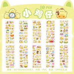 sticker kawaii adhésif dessins animés chats floraux textes scrapbooking transparent rose vert bleu blanc
