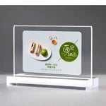 support menu acrylique transparent moderne base bois adhésif minimaliste