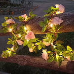 guirlande lumineuse fleurs artificielles rose feuilles vertes adhésif solaire led 5m 16.4ft 50leds