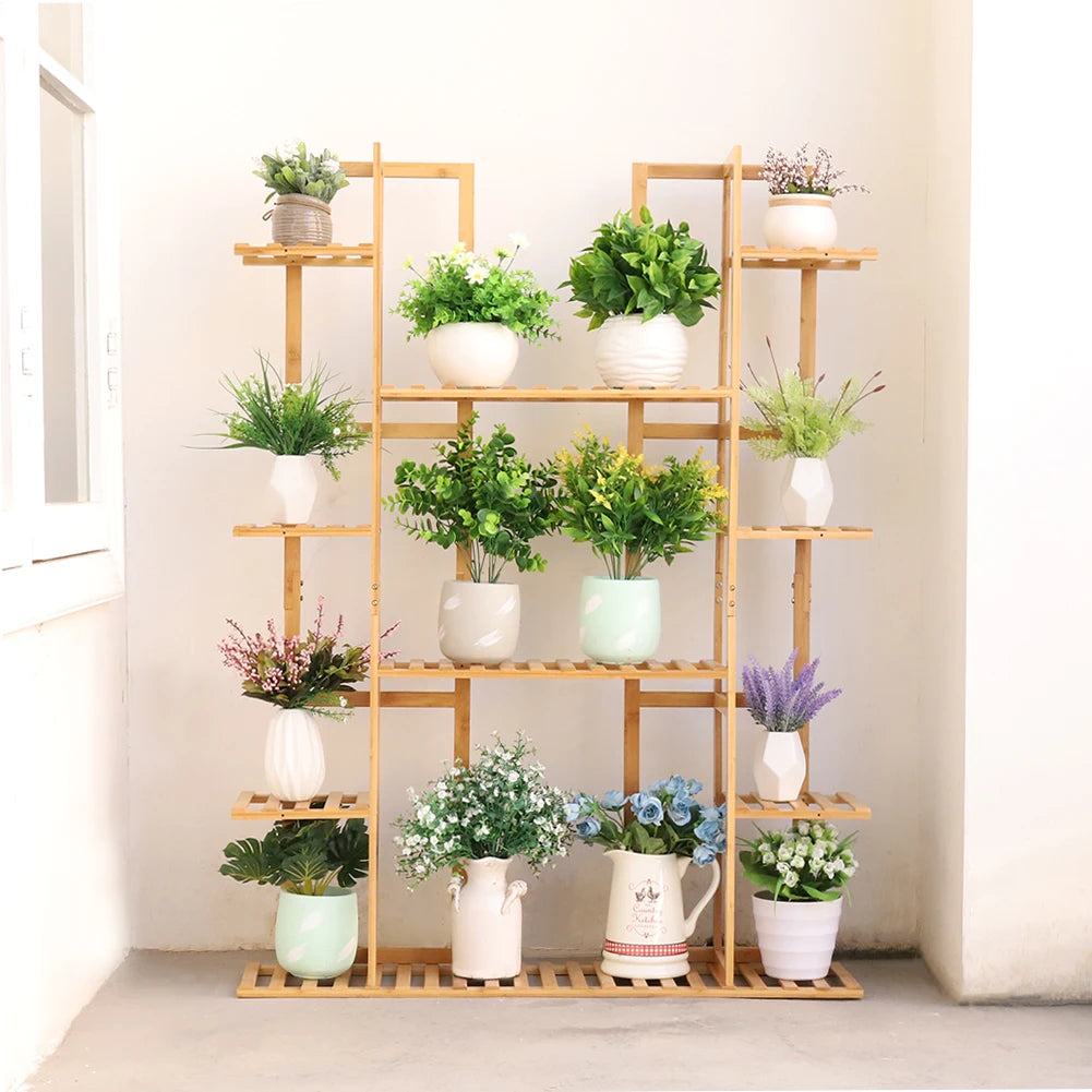 Étagère plante bambou 9 niveaux blanche design vertical