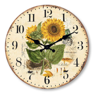 horloge murale tournesol bois motif floral rustique vintage chambre salon