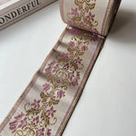 ruban brodé fleurs polyester largeur 9cm beige marron rouge vert élégant classique opaque