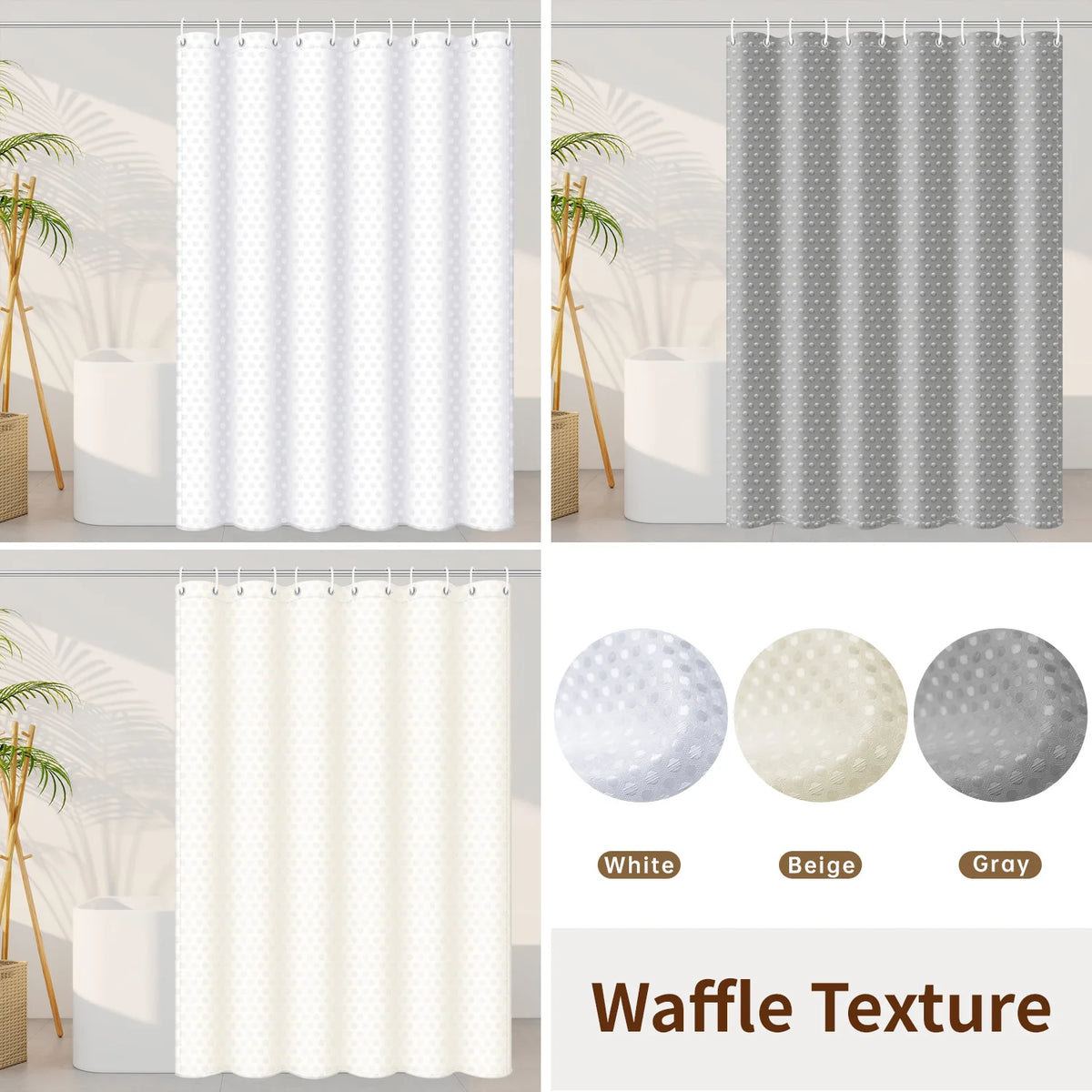 rideau douche moderne polyester gaufre blanc beige gris opalescent ourlet lesté 90x180cm 120x180cm