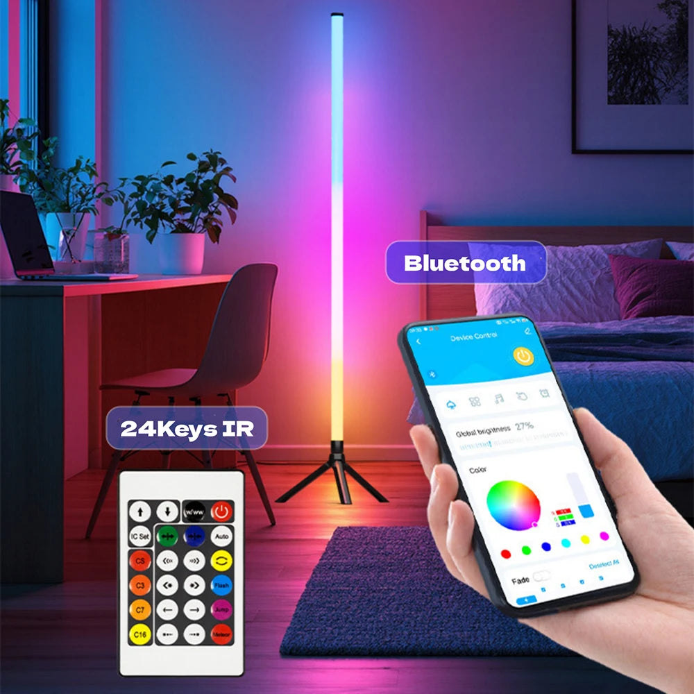 lampe sol led rgb cct moderne 24 touches télécommande câble usb blanc lisse