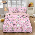 housse couette licorne mignonne rose clair dessin animé oreiller lit pièces polyester lavable machine
