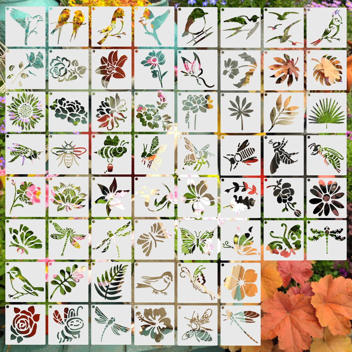 stencils peinture bois blanc motifs floraux oiseaux abeilles papillons artisanal bricolage