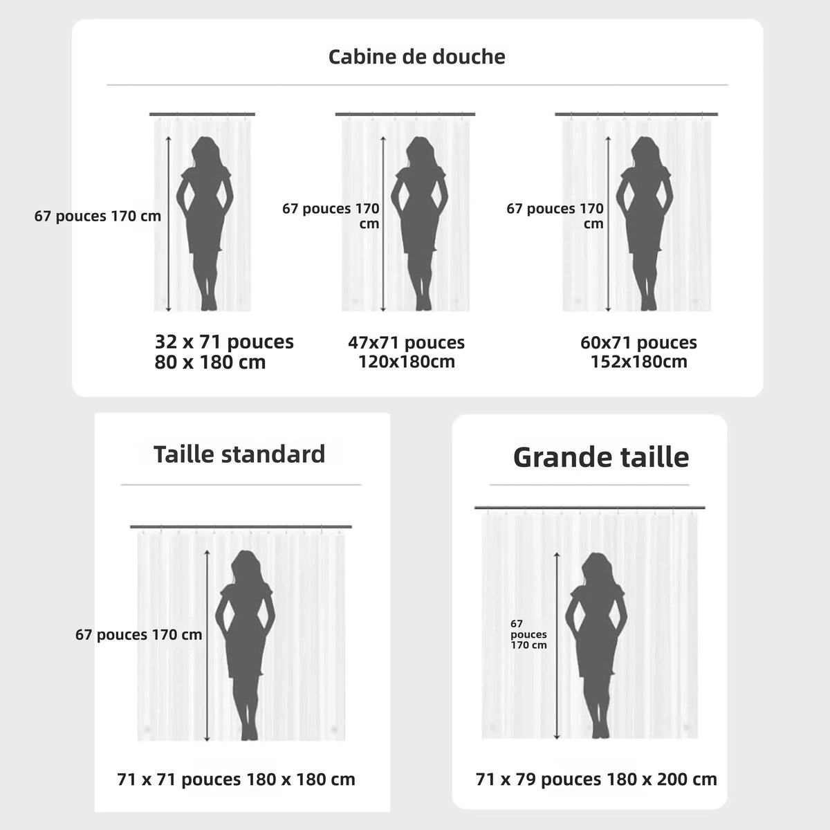 rideau douche moderne feuilles stylisées transparent blanc gris respectueux environnement crochets durables antirouille