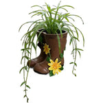 vase forme botte marron imitation cuir rustique arrangement fleuri décoration jardinextérieur