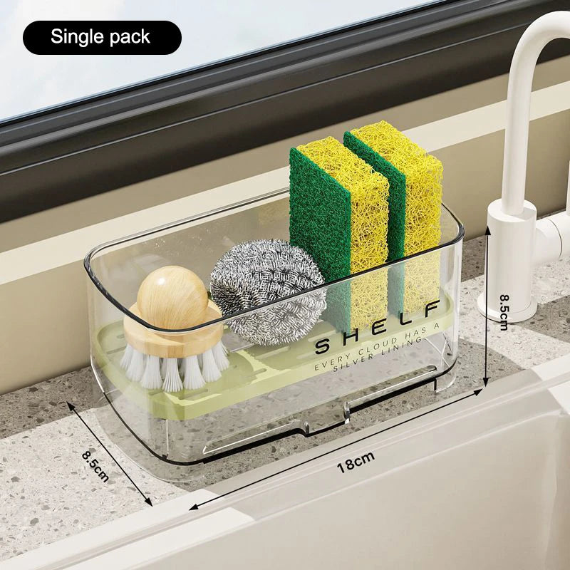 rangement évier transparent moderne éponge savon nettoyage étagère drainante minimaliste