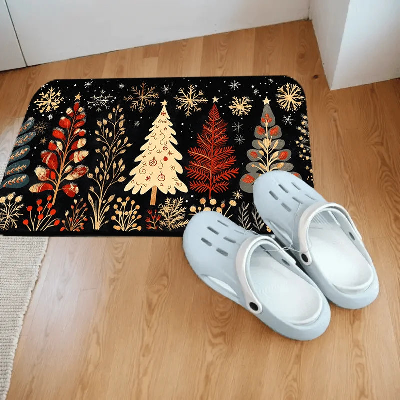 tapis noël imperméable noir blanc rouge sapins flocons neige salon cuisine extérieur festive