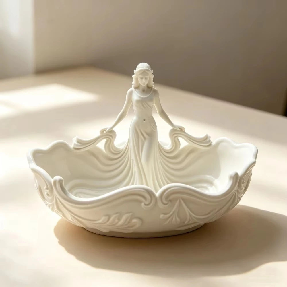 bol décoratif blanc motif floral sculpture bijoux rangement classique réutilisableOpaque plateau