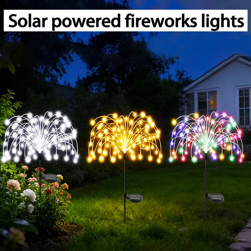 lumières solaires feux d'artifice blanc jaune multicolore moderne étoiles lumineuses filaments tringle sol installationextérieur
