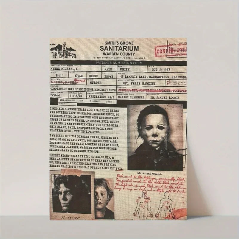 affiche vintage documentaire michael myers toile imprimée blanc noir rectangle vertical 40x50cm 60x70cm 30x40cm