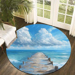 tapis rond moderne motif vague fleurs montagne salon décoration bleu blanc rouge