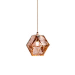 lampe suspendue moderne rose doré facettes géométriques opacité chaîne métallique flux lumineux 60 249