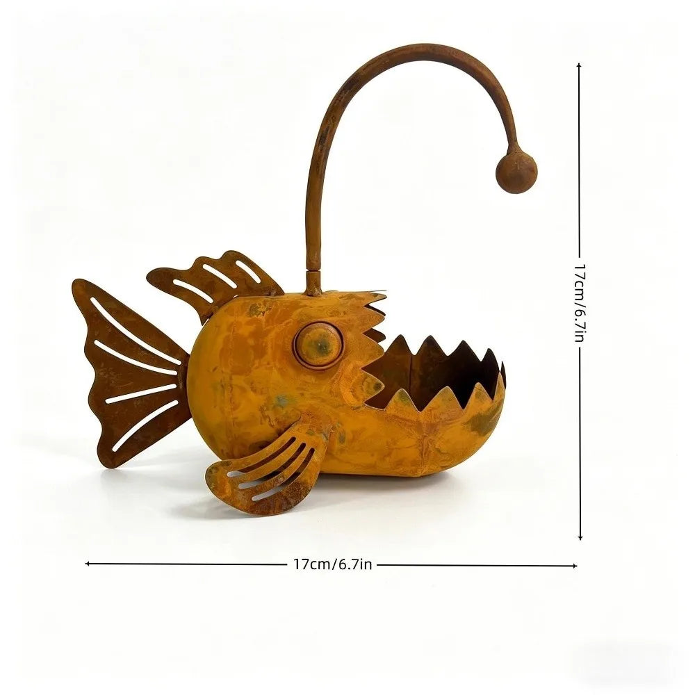cache plantes forme poisson orange rouille texture écailles artisanal rustique sans fixation plante succulentes