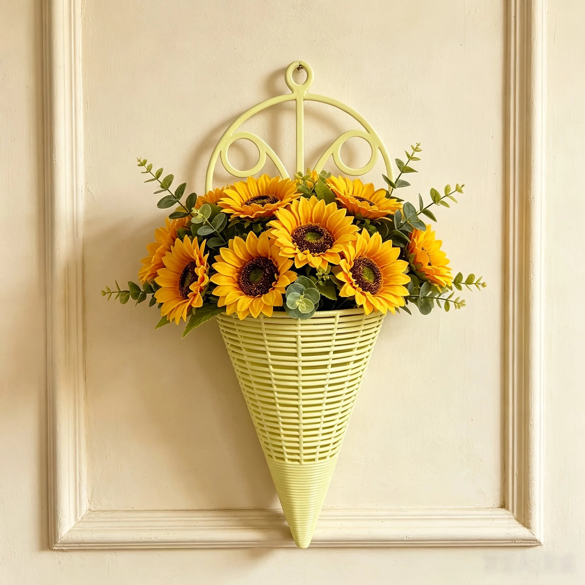 supports muraux fleurs tressés noir beige jaune vert fixations murales portable décoration intérieure extérieure