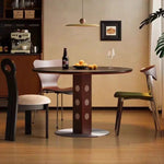 table ronde bois moderne 80cm diamètre 75cm hauteur marron points blancs pied centralisée