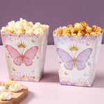boîtes pop corn décoratives papillons rose violet doré fête anniversaire mariage baptême fille