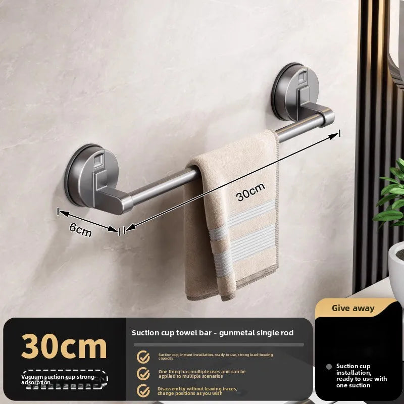 porte serviettes mural gris métallisé double barre ventouse moderne minimaliste sans perçage deux niveaux