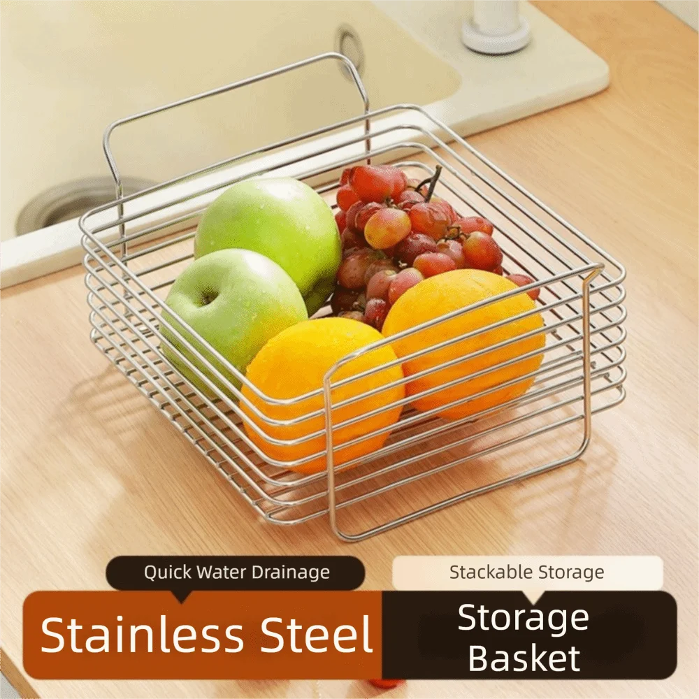 panier rangement métal argenté maille moderne opacité fruits légumes réutilisable durable minimaliste