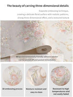 papier peint adhésif fleurs ornements floraux classique beige rose vert