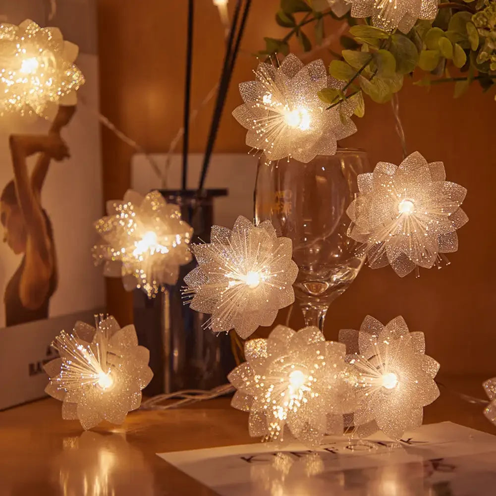 guirlande lumineuse led multicolore fleurs fibre optique adhésif moderne noël décoration festive vert rose