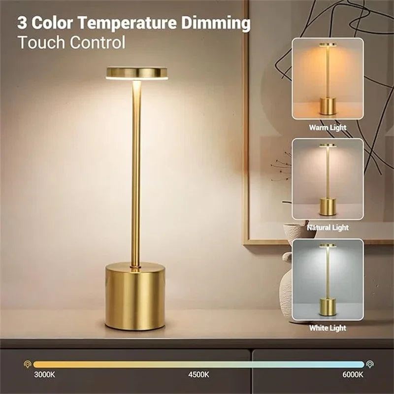 lampe table rechargeable veilleuse led or noir blanc moderne minimaliste acier inoxydable toucher tactile