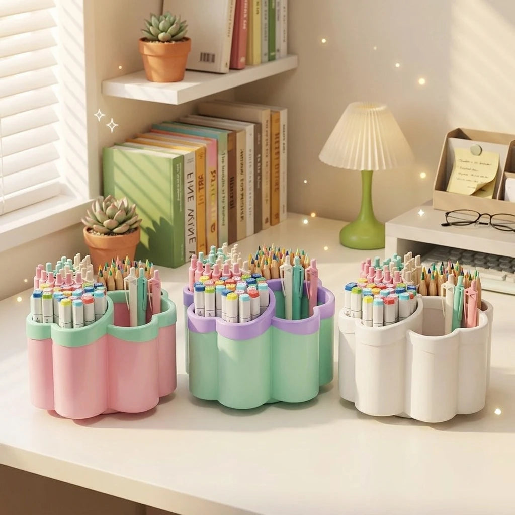 organisateur compartiments papeterie rose violet blanc moderne mignon floral plastique lisse