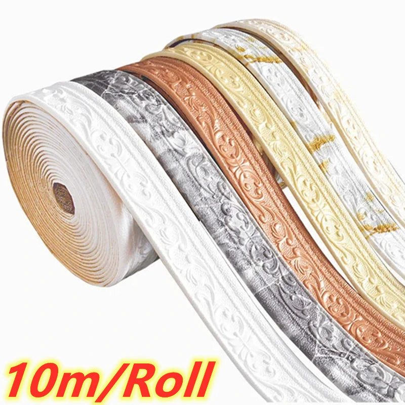 ruban decoratif adhesif 3d ornements floraux blanc doré gris beige 10m roll classic decoration