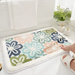 tapis bain antidérapant polyester feuilles fleurs happy moderne décoratif facile nettoyer
