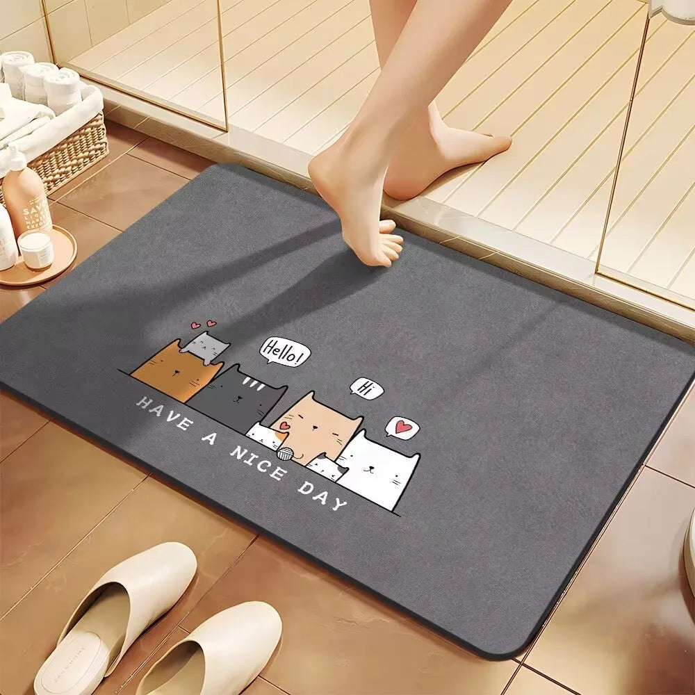 tapis sol antidérapant moderne chat mignon gris have nice day rapide séchage